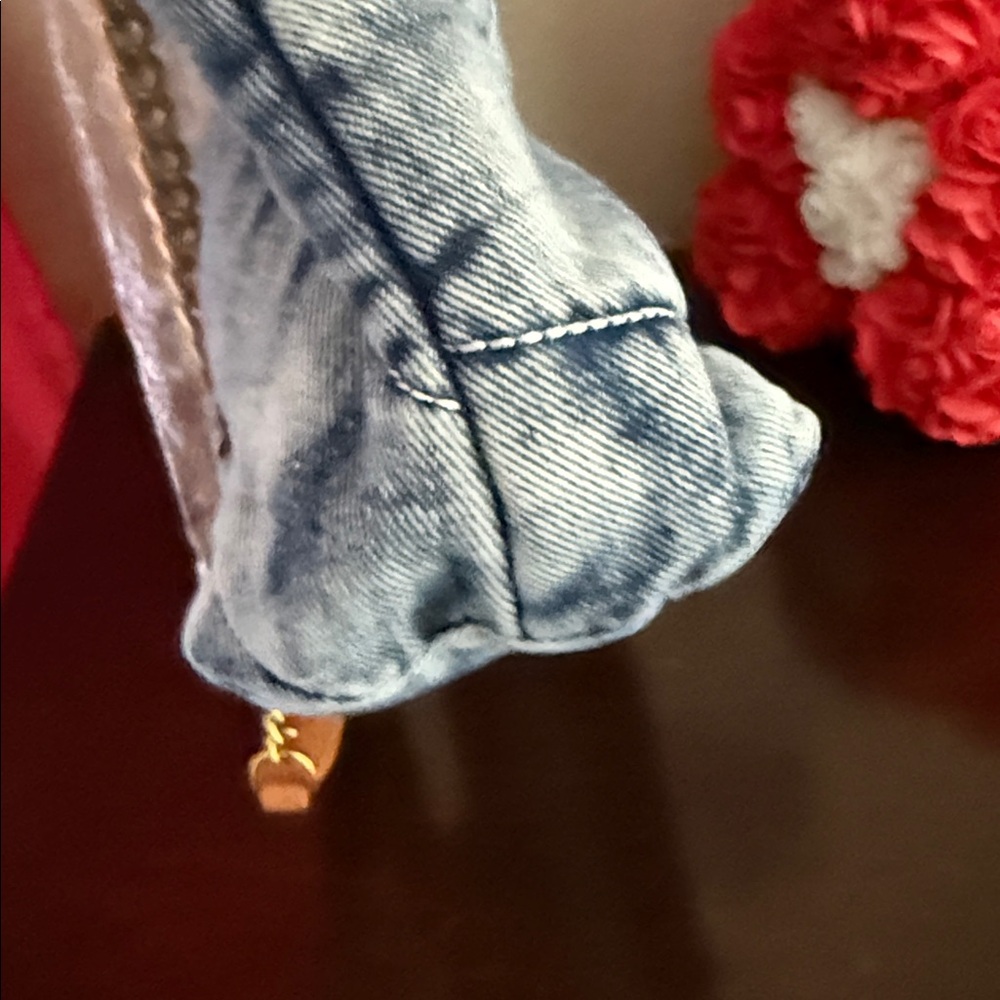 Denim Quilted Chain Crossbody Bag Gold Hardware Trendy Chic - Picture 6 of 9